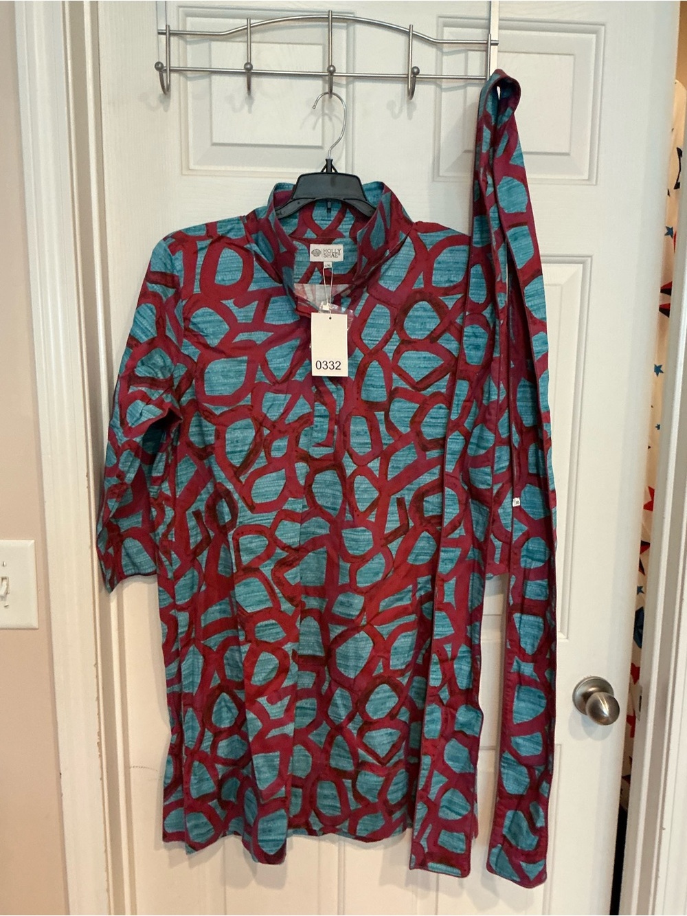 Patterned Mini Dress in Teal and Burgundy - Unknown Brand